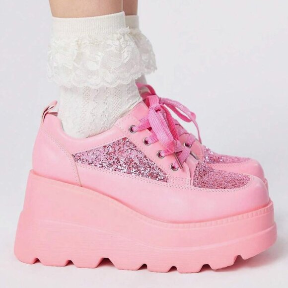 ROMWE Kawaii 2024 Spring/Autumn New College Style Women Casual Pink Lace-Up Mesh - Picture 3 of 12